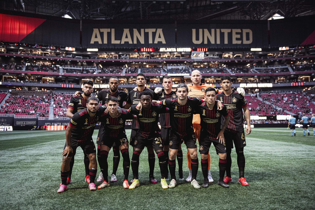 Atlanta United starting 11 pose for a photo before the match against Inter Miami at Mercedes-Benz Stadium in Atlanta, Georgia on Wednesday September 29, 2021. (Photo by Dakota Williams/Atlanta United)