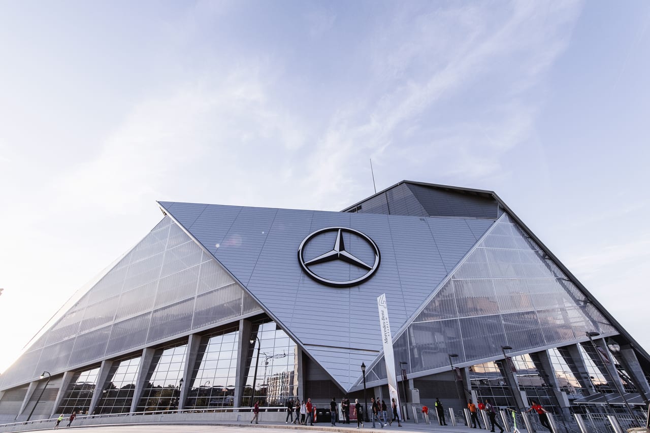 General view of Mercedes-Benz Stadium before the match against New York City FC at Mercedes-Benz Stadium in Atlanta, Georgia on Wednesday October 20, 2021. (Photo by Brandon Magnus/Atlanta United)