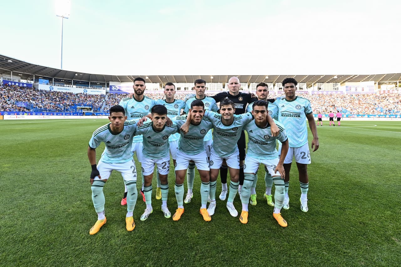 Atlanta United poses for the Starting XI photo during the match against CF Montreal at Stade Saputo in Montreal, Canada on Saturday, July 8, 2023. (Photo by Mitchell Martin/Atlanta United)