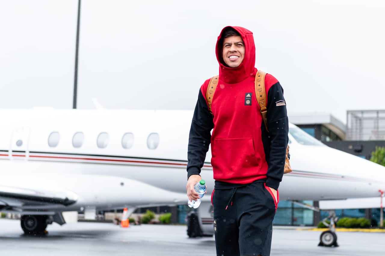 Atlanta United midfielder Matheus Rossetto #20 walks to get on the plane at Hartsfield-Jackson International Airport in Atlanta, Ga., on Friday, May 5, 2023. (Photo by Mitch Martin/Atlanta United)