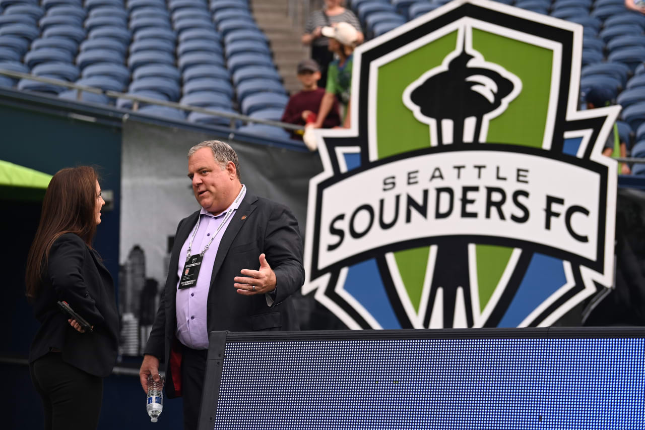 Garth Lagerway on the field prior to the match against Seattle Sounders FC at Lumen Field in Seattle, WA on Sunday, August 20, 2023. (Photo by Mitch Martin/Atlanta United)