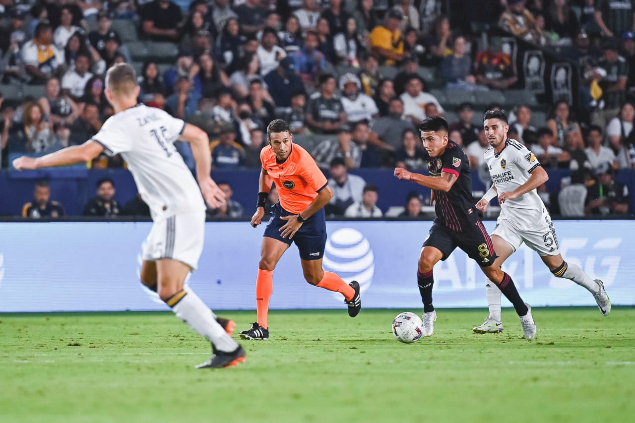 Atlanta United midfielder Thiago Almada #8 dribbles the ball during the second half of the match against LA Galaxy at Dignity Health Sports Park in Carson, United States on Sunday July 24, 2022. (Photo by Dakota Williams/Atlanta United)