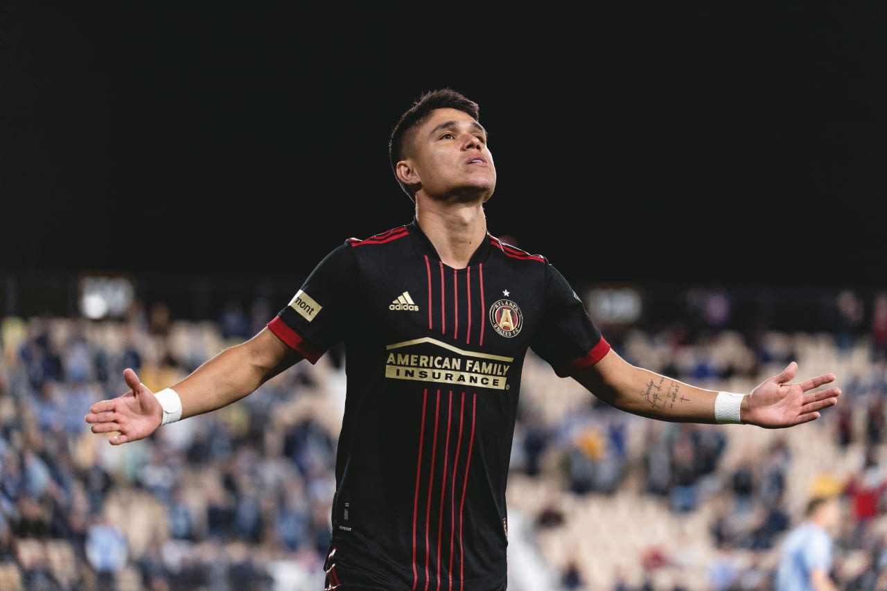 Atlanta United forward Luiz Araújo #19 celebrates after scoring a goal during the match against Chattanooga FC at Fifth Third Bank Stadium in Kennesaw, United States on Wednesday April 20, 2022. (Photo by Kyle Hess/Atlanta United)