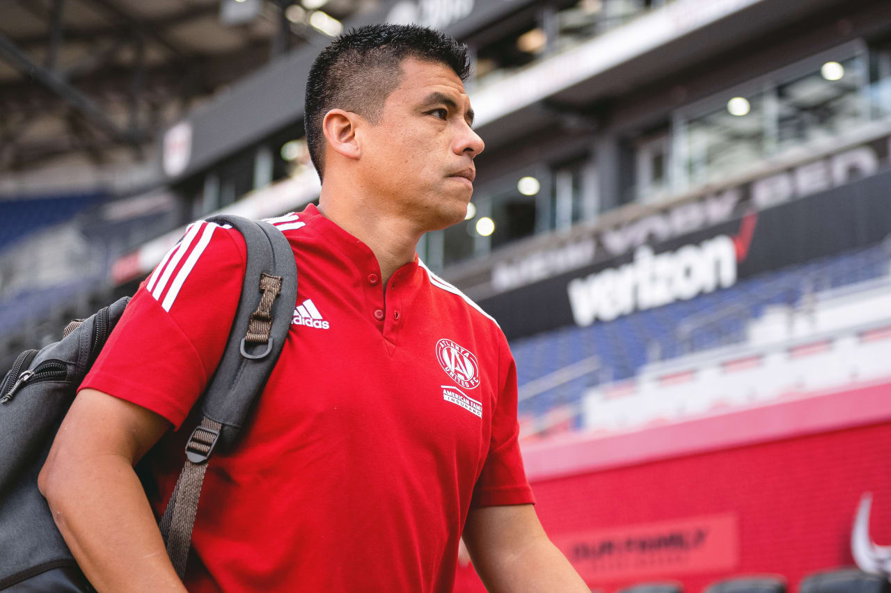 Atlanta United Head Coach Gonzalo Pineda arrives prior to  the match against New York Red Bulls at Red Bull Arena in Harrison, United States on Thursday June 30, 2022. (Photo by Dakota Williams/Atlanta United)
