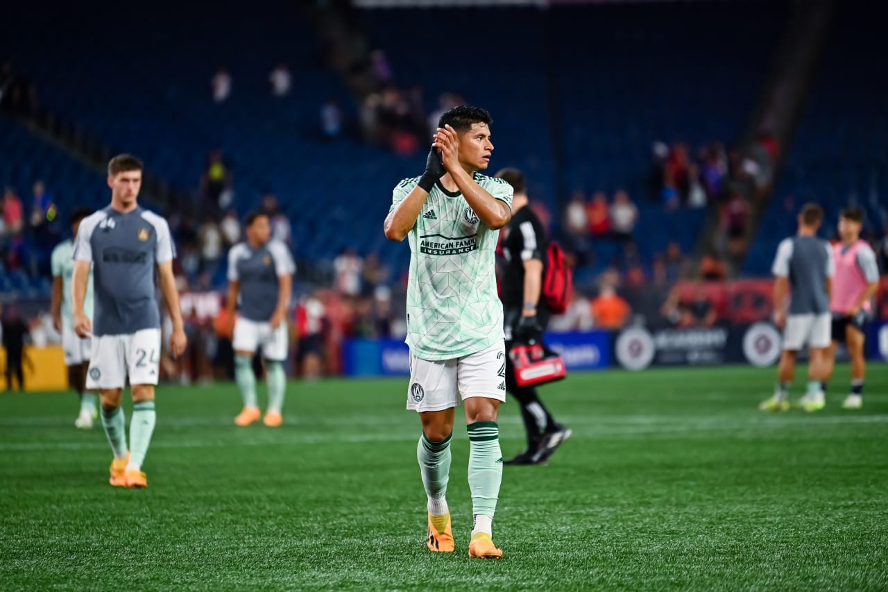 Atlanta United defender Ronald Hernandez #2 walks off of the pitch after the match against New England Revolution at Gillette Stadium in Foxborough, MA on Wednesday, July 12, 2023. (Photo by Jay Bendlin/Atlanta United)