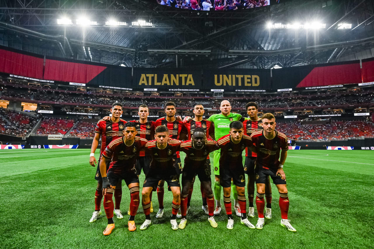 The Starting XI pose for a photo before the match against Cruz Azul at Mercedes-Benz Stadium in Atlanta, GA on Saturday, July 29, 2023. (Photo by Mitchell Martin/Atlanta United)