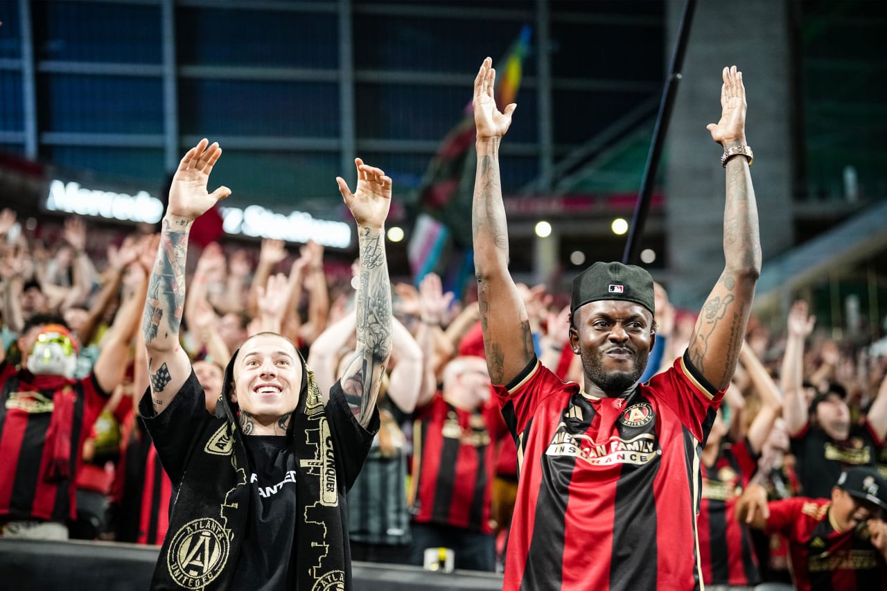 Fans cheer after a goal during the second half of the match against Colorado Rapids at Mercedes-Benz Stadium in Atlanta, GA on Wednesday, May 17, 2023. (Photo by Kevin Liles/Atlanta United)