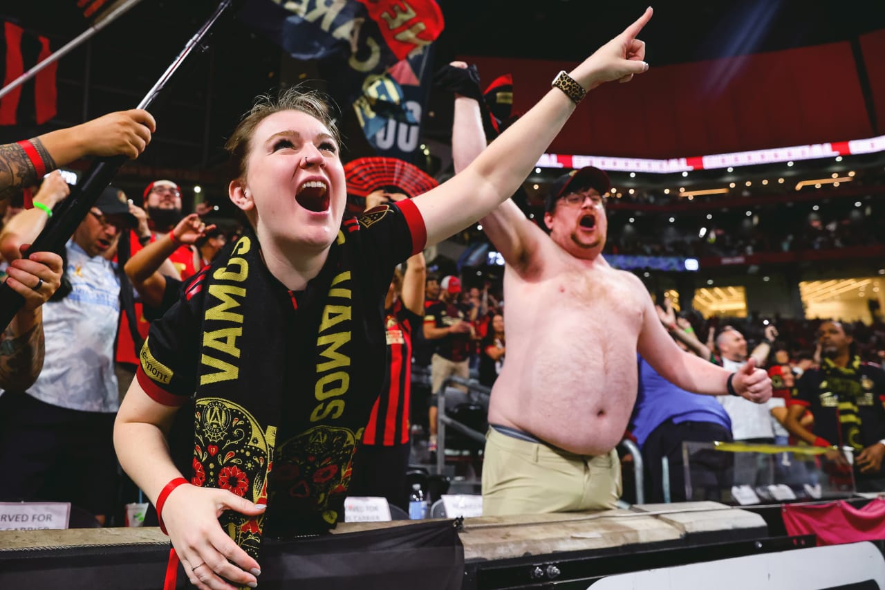 Atlanta United fans cheer after a goal by midfielder Thiago Almada #8 during the match against Toronto FC at Mercedes-Benz Stadium in Atlanta, United States on Saturday September 10, 2022. (Photo by Casey Sykes/Atlanta United)