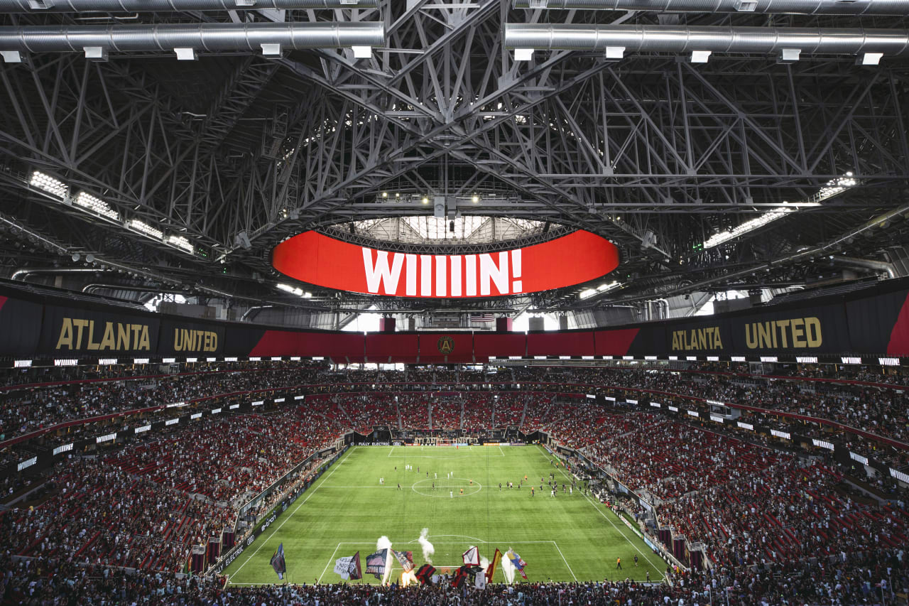 General view after Atlanta United wins the match against Inter Miami CF at Mercedes-Benz Stadium in Atlanta, Georgia, on Sunday June 19, 2022. (Photo by Casey Sykes/Atlanta United)