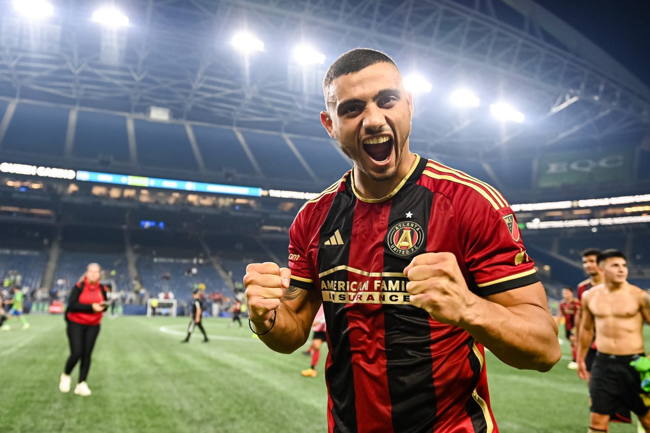 Atlanta United forward Giorgos Giakoumakis #7 after the match against Seattle Sounders FC at Lumen Field in Seattle, WA on Sunday, August 20, 2023. (Photo by Mitch Martin/Atlanta United)