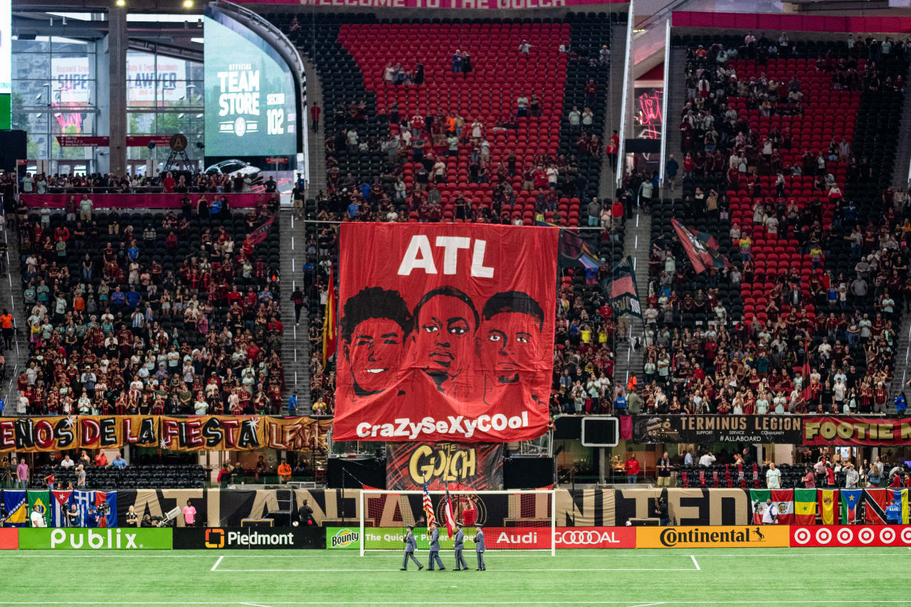 A view of the tifo before the match against New York City FC at Mercedes-Benz Stadium in Atlanta, GA on Wednesday, June 21, 2023. (Photo by Kathryn Skeean/Atlanta United)