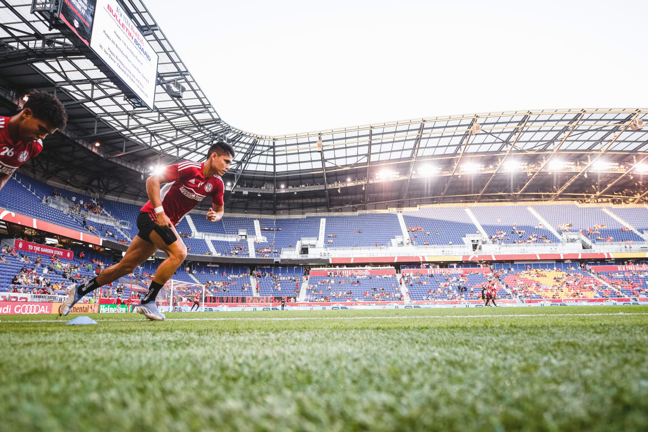 Atlanta United warm up prior to the match against New York Red Bulls at Red Bull Arena in Harrison, United States on Thursday June 30, 2022. (Photo by Dakota Williams/Atlanta United)