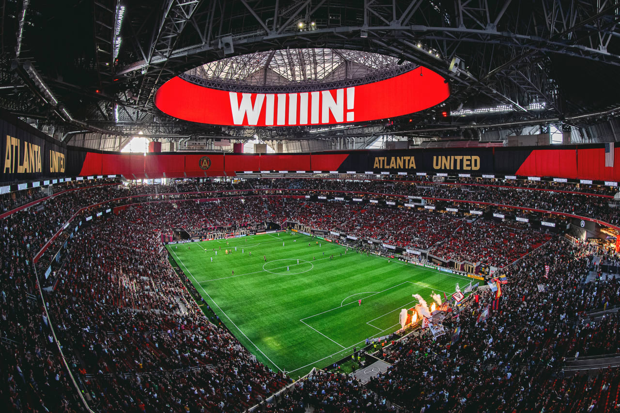 General view of the stadium during the 2022 Opening Day match against Charlotte FC at Mercedes-Benz Stadium in Atlanta, United States on Sunday March 13, 2022. (Photo by Brandon Magnus/Atlanta United)