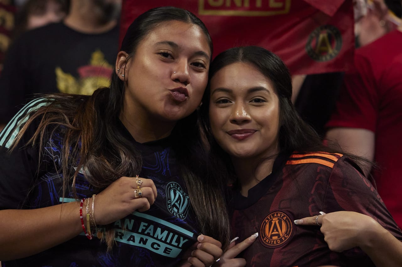 Fans posing during the match against New England Revolution at Mercedes-Benz Stadium in Atlanta, Ga. On Saturday, March 9, 2024