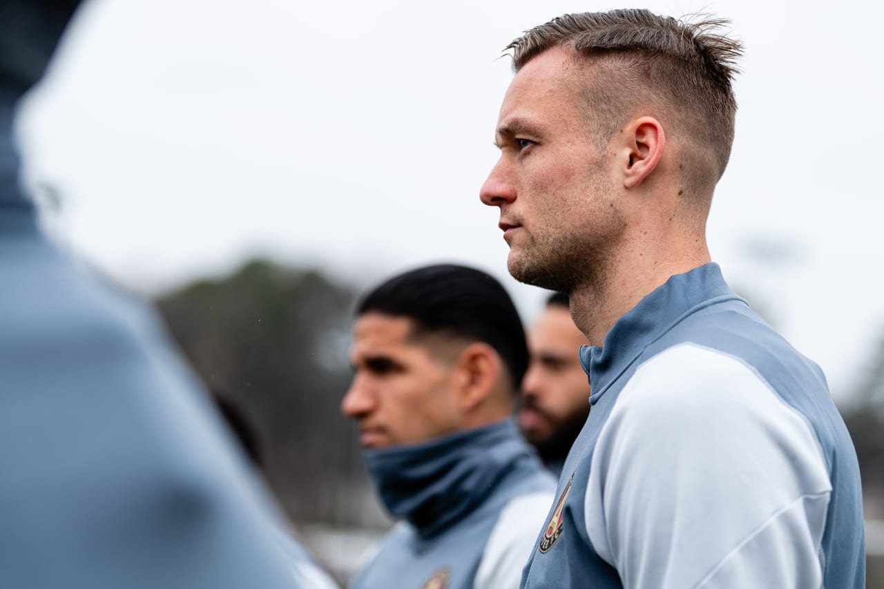 Atlanta United defender Stian Rode Gregersen #5 during a training session at Children’s Healthcare of Atlanta Training Ground in Marietta, Ga. on Tuesday, January 23, 2024