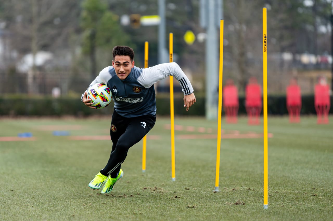 Atlanta United forward Tyler Wolff #28 during a training session at Children’s Healthcare of Atlanta Training Ground in Marietta, Ga. on Tuesday, January 23, 2024