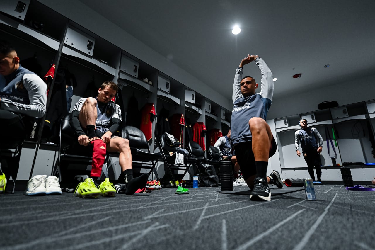 Atlanta United players prepare in the locker room before the match against Columbus Crew at Lower.com Field in Columbus, OH on Saturday February 24, 2024