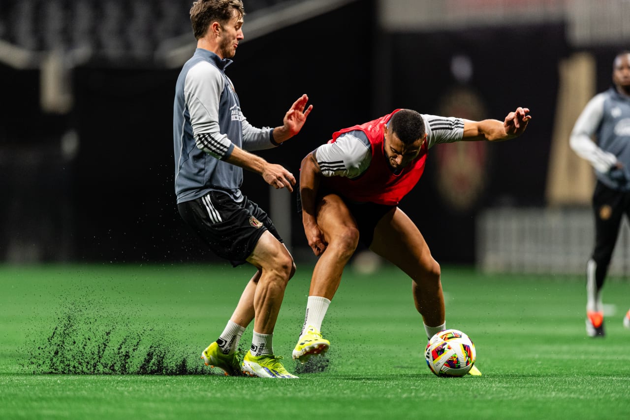 Atlanta United forward Giorgos Giakoumakis #7 during a training session at Mercedes-Benz Stadium in Atlanta, Ga. on Thursday, March 7, 2024