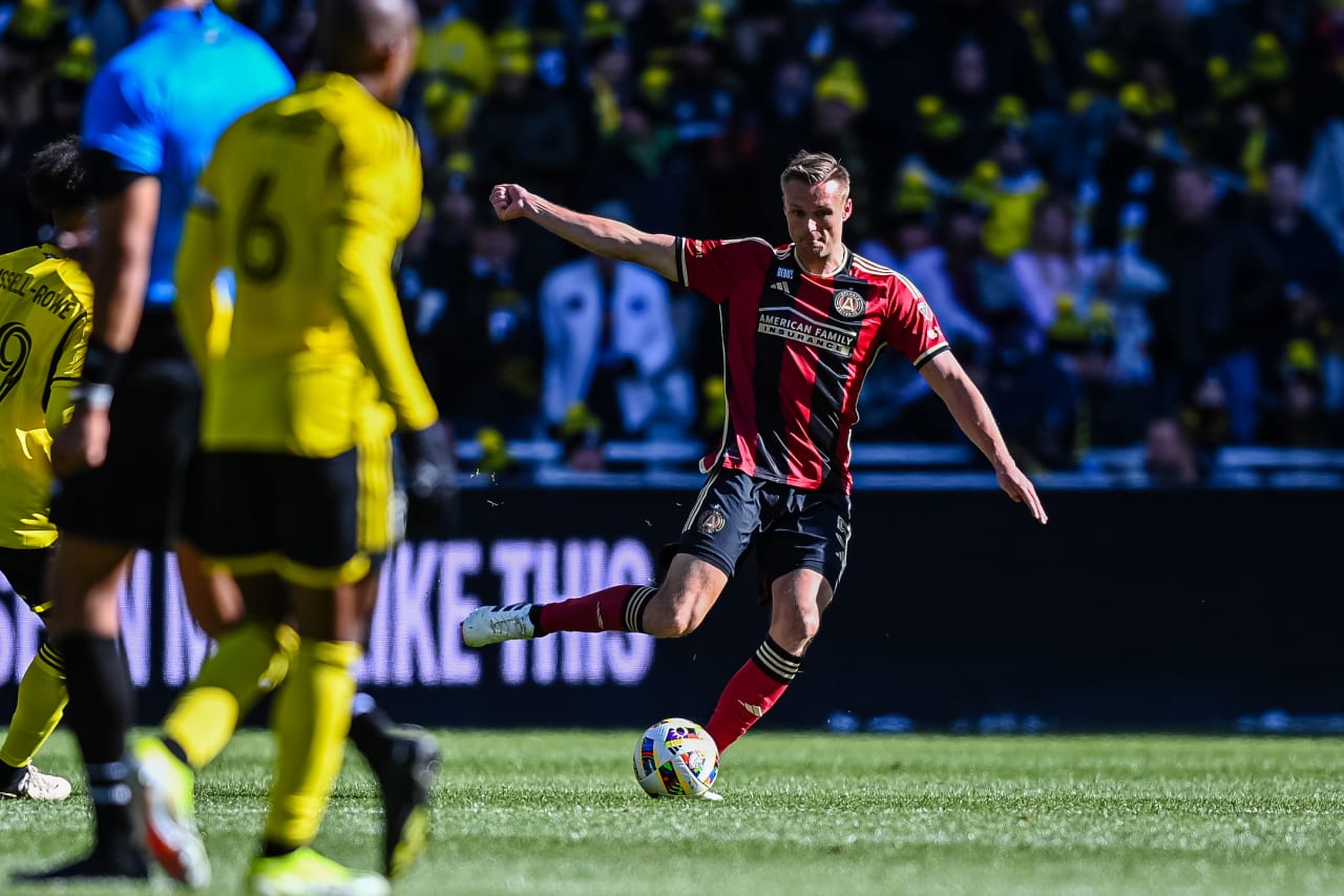Atlanta United defender Stian Rode Gregersen #5 during the match against Columbus Crew at Lower.com Field in Columbus, OH on Saturday February 24, 2024