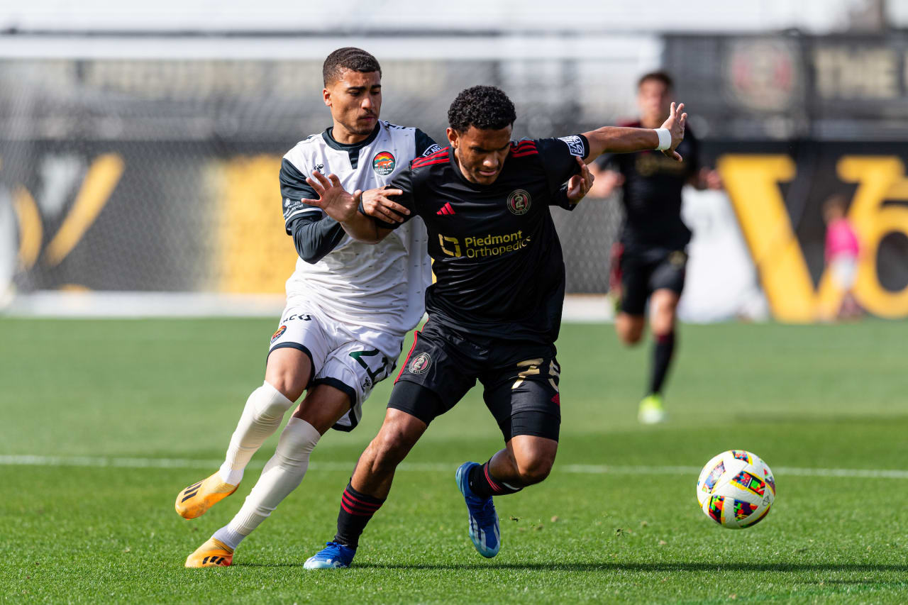 Atlanta United 2 midfielder Jacob Williams #75 during the match against Carolina Core at Fifth Third Bank Stadium in Kennesaw, Ga. On Sunday, March 24, 2024. (Photo by Julian Alexander/Atlanta United)