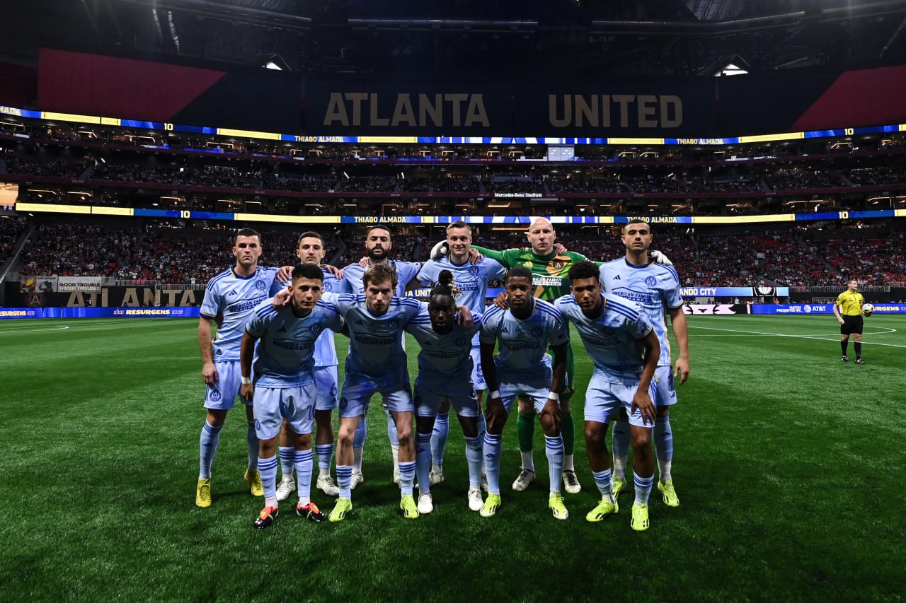 Atlanta United Starting XI pose before the match against Orlando City at Mercedes-Benz Stadium in Atlanta, GA on Sunday March 17, 2024