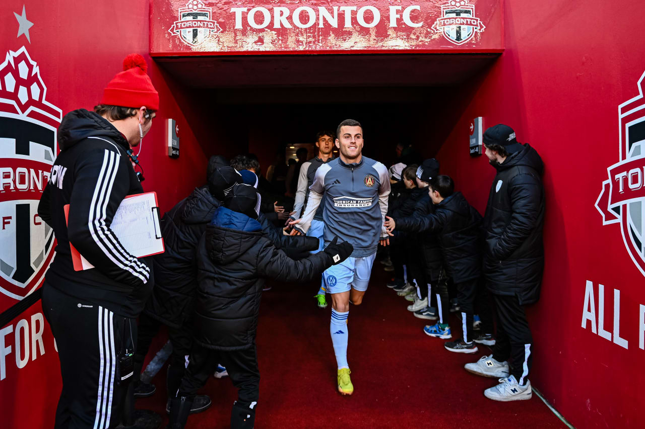 Atlanta United defender Brooks Lennon #11 walks out prior to the match against Toronto FC at BMO Field in Toronto, Canada on Saturday March 23, 2024