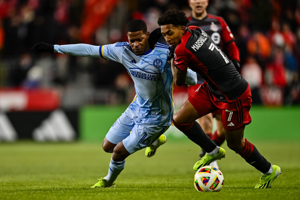 Atlanta United forward Xande Silva #16 battles for the ball during the second half of the match against Toronto FC at BMO Field in Toronto, Canada on Saturday March 23, 2024.