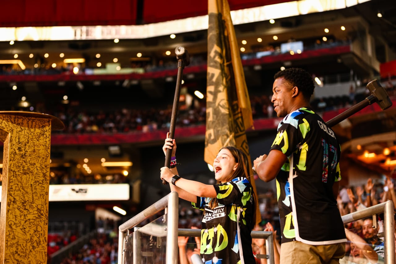 Spike hitters Dakota Southerland, and her nurse Edwin prior to the match against CF Montreal at Mercedes-Benz Stadium in Atlanta, GA on Saturday September 23, 2023