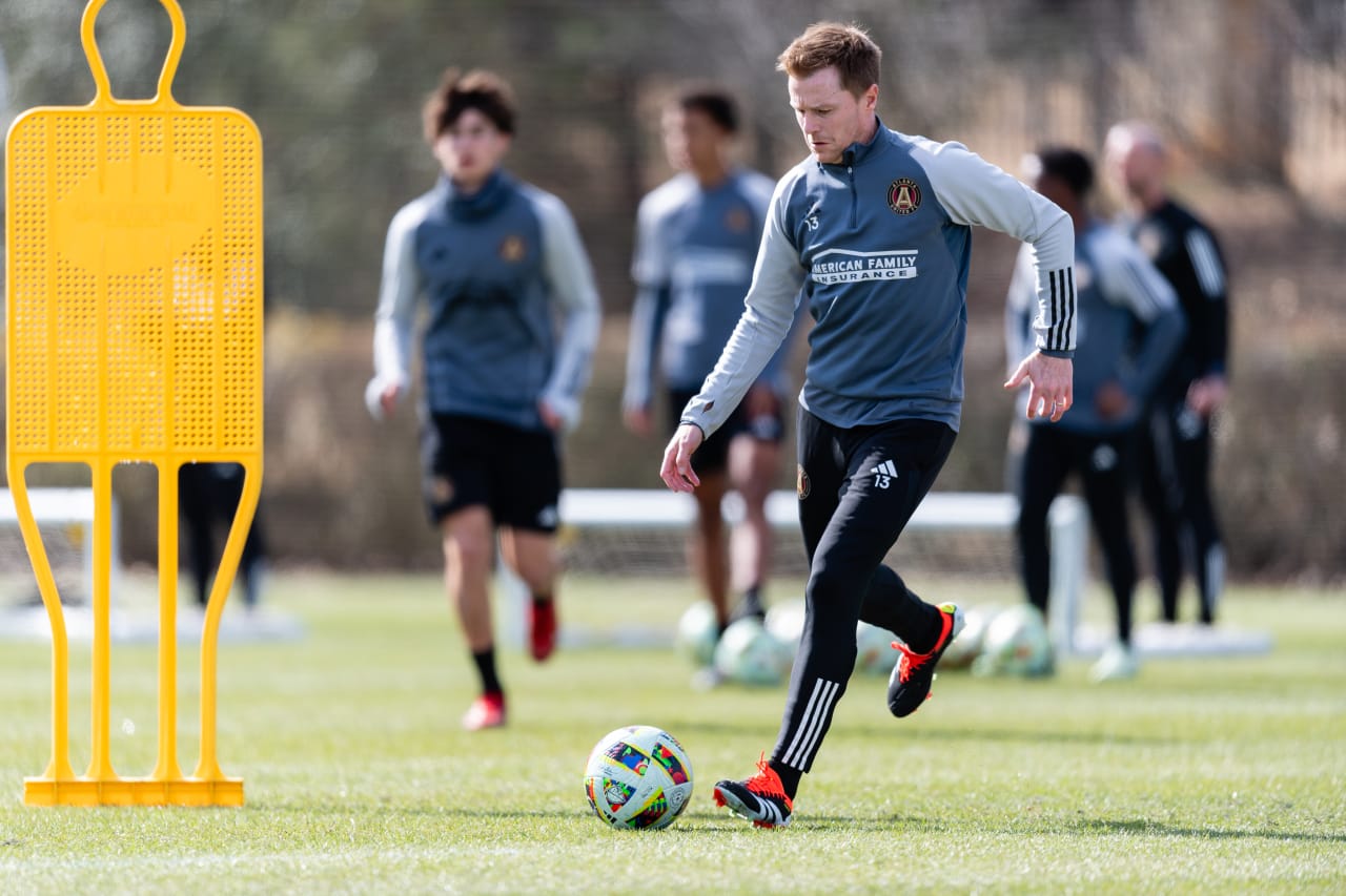 Atlanta United midfielder Dax McCarty #13 during a training session at Children’s Healthcare of Atlanta Training Ground in Marietta, Ga. on Wednesday, January 31, 2023