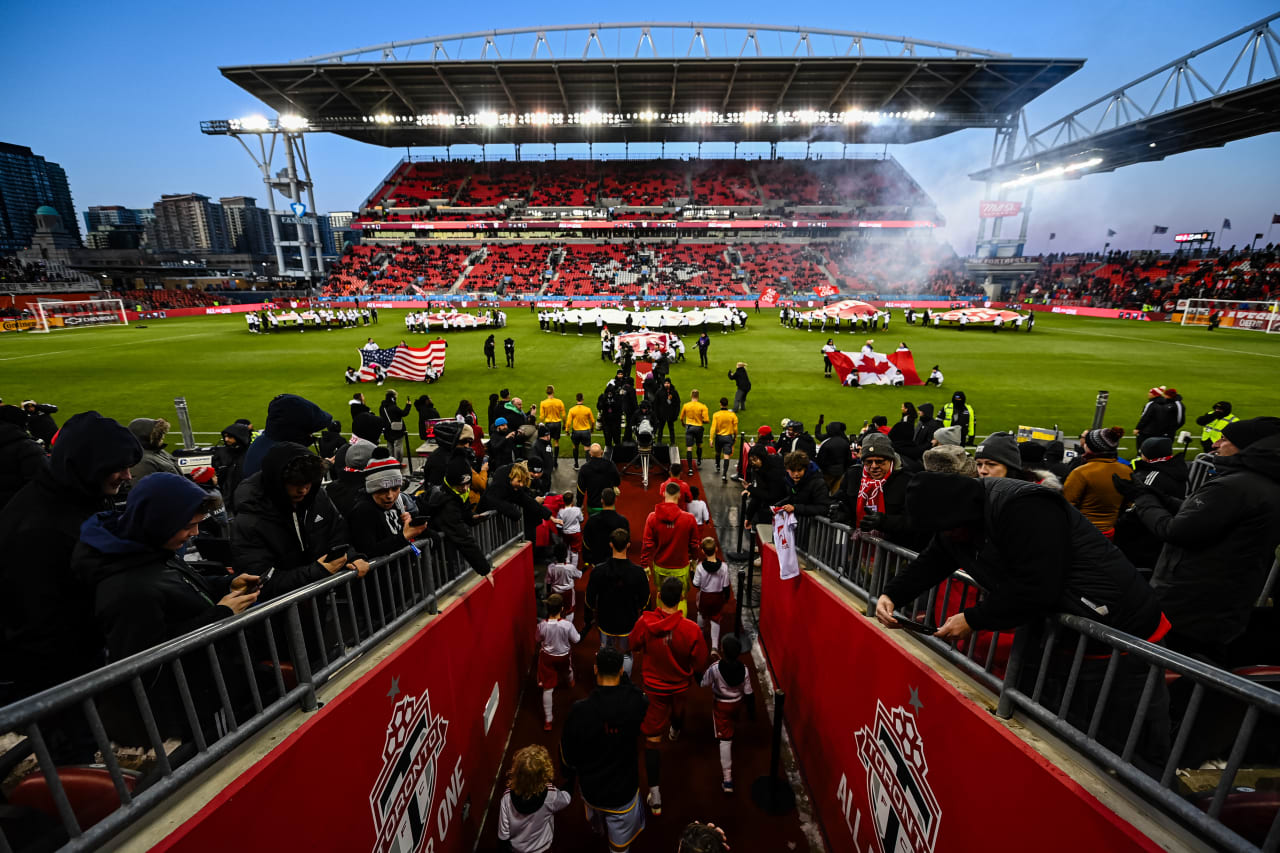 Players walk out prior to the match against Toronto FC at BMO Field in Toronto, Canada on Saturday March 23, 2024