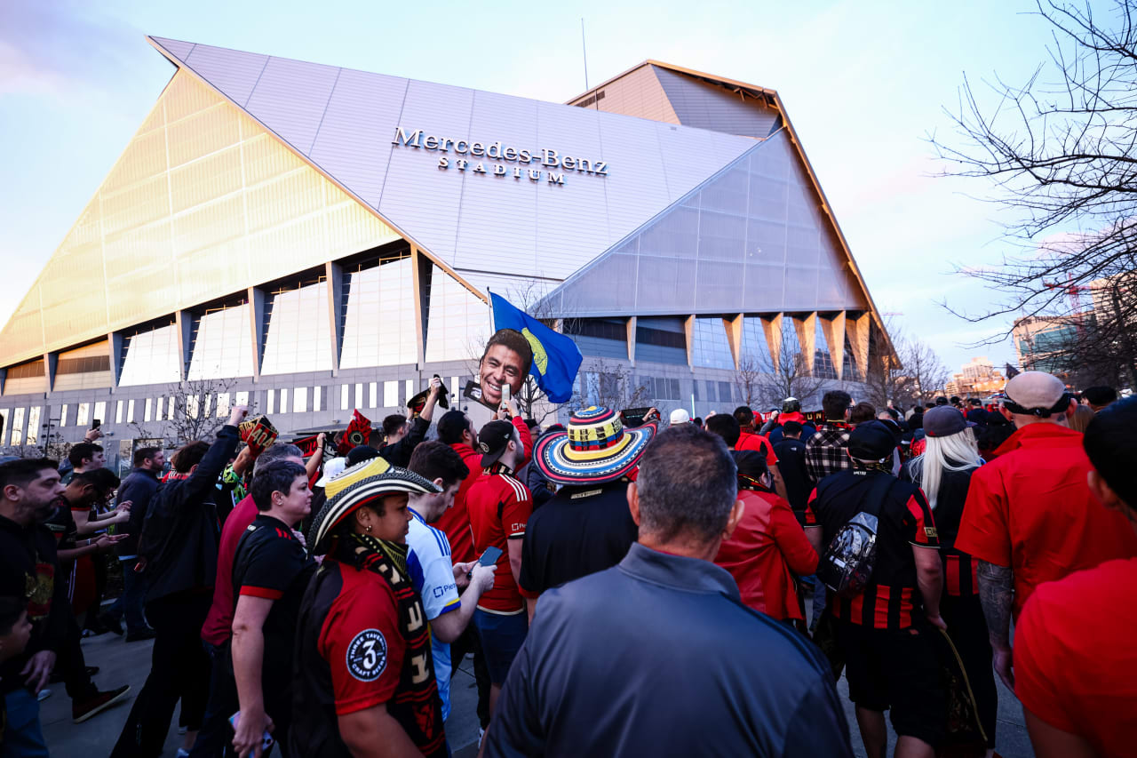 Supporters during the Supporter’s March before the match against New England Revolution at Mercedes-Benz Stadium in Atlanta, GA on Saturday March 9, 2024