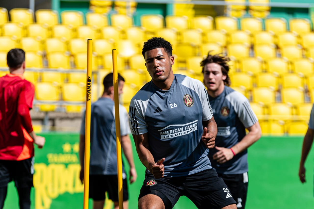 Atlanta United defender Caleb Wiley #26 during a training session at Al Lang Stadium in St. Petersburg, Fl. on Friday, February 9, 2024