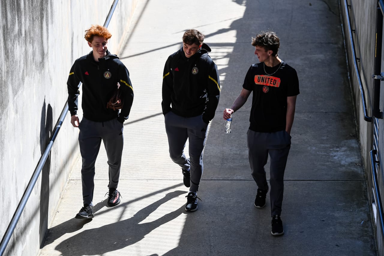 Players arrive before the match against Carolina Core at Fifth Third Bank Stadium in Kennesaw, Ga. On Sunday, March 24, 2024. (Photo by Julian Alexander/Atlanta United)