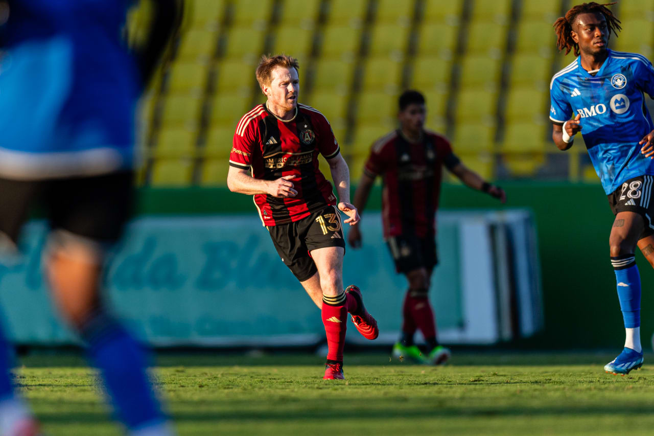 Atlanta United midfielder Dax McCarty #13 during the match against CF Montreal at Al Lang Stadium in St. Petersburg, Florida on Wednesday, February 7, 2024