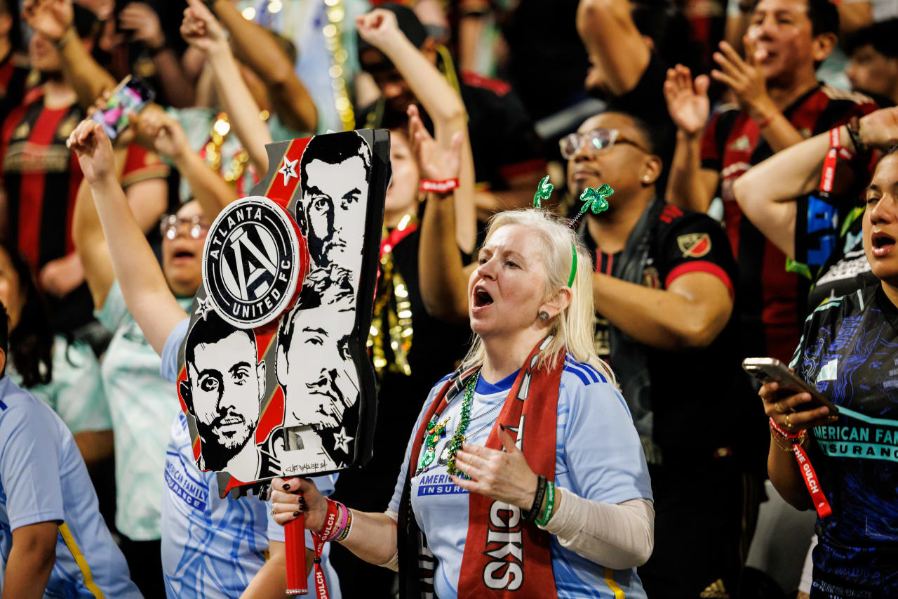 Fans chanting during the match against Orlando City SC at Mercedes-Benz Stadium in Atlanta, Ga. On Sunday, March 17, 2024