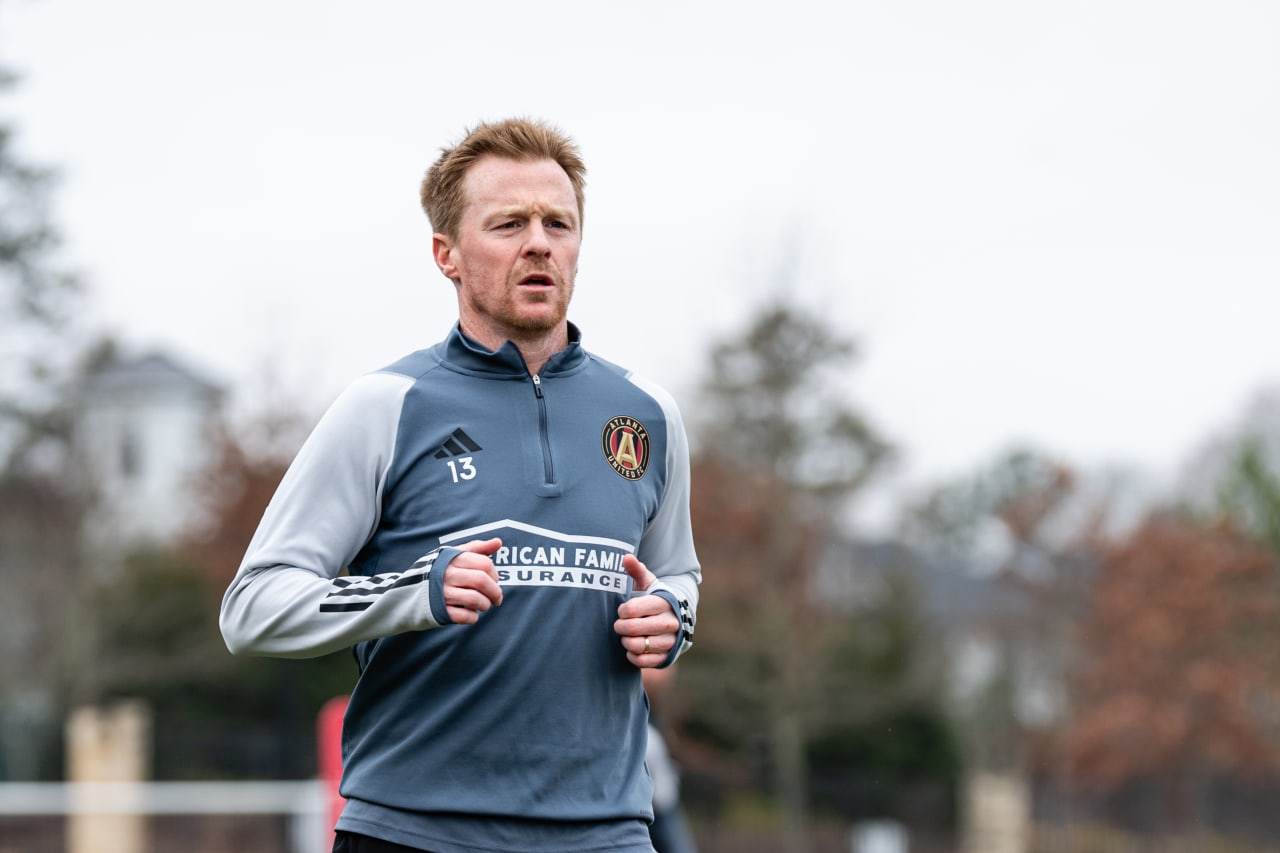 Atlanta United midfielder Dax McCarty #13 during a training session at Children’s Healthcare of Atlanta Training Ground in Marietta, Ga. on Tuesday, January 23, 2024