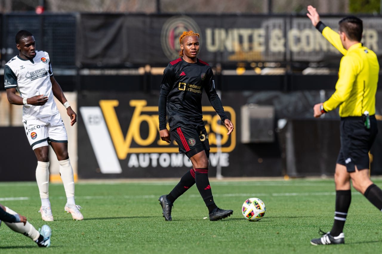 Atlanta United 2 player Miles Hadley #64 during the match against Carolina Core at Fifth Third Bank Stadium in Kennesaw, Ga. On Sunday, March 24, 2024. (Photo by Julian Alexander/Atlanta United)
