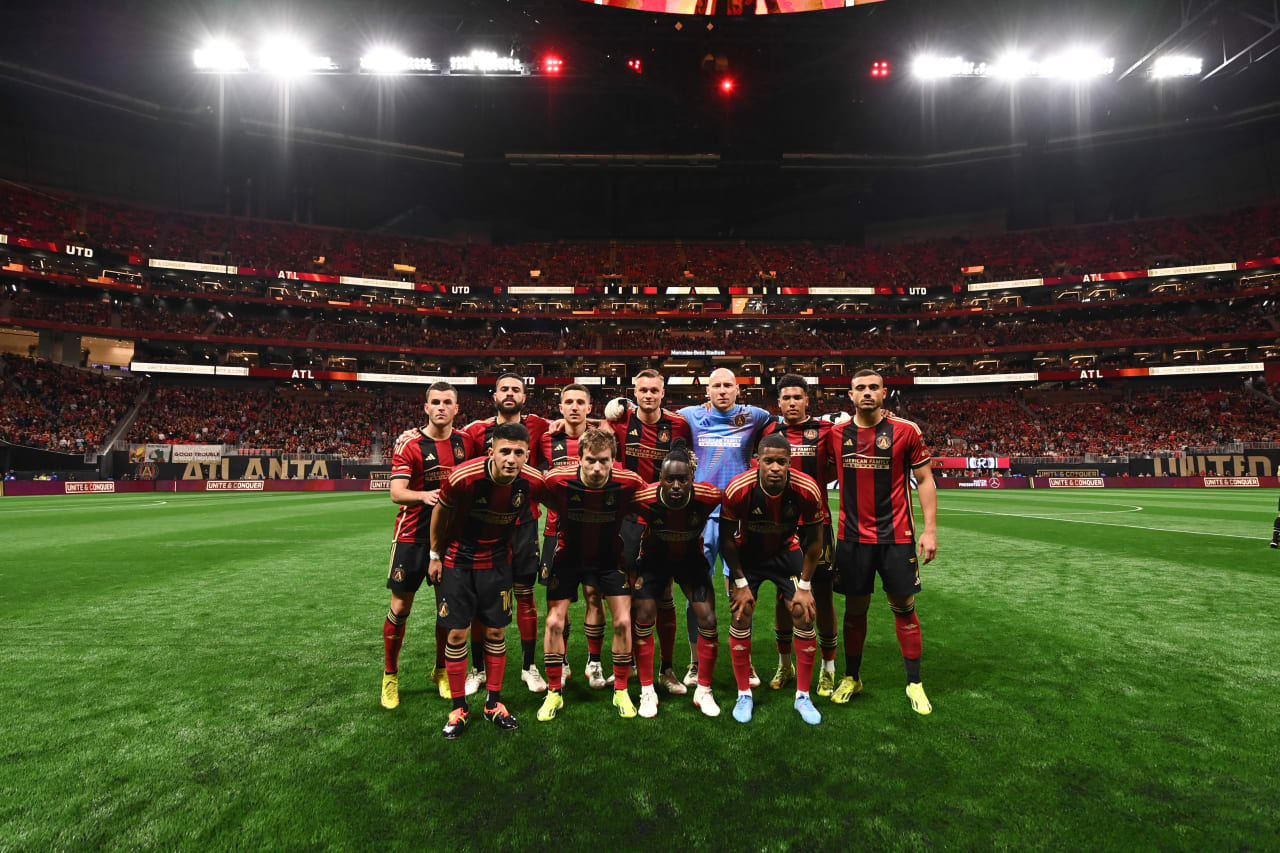 The starting XI pose for a photo before the match against New England Revolution at Mercedes-Benz Stadium in Atlanta, GA on Saturday March 9, 2024