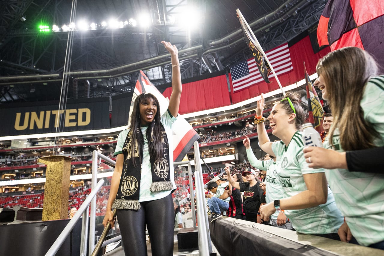 Sports reporter Maria Taylor hit the Golden Spike on Saturday, May 7 as ATL UTD beat Chicago Fire FC 4-1 behind a hat trick from Ronaldo Cisneros. A University of Georgia alum, Taylor has covered high-profile sporting events such as SEC football and the NBA Finals. She's currently a sportscaster for NBC Sports and recently covered the Tokyo Olympics.
