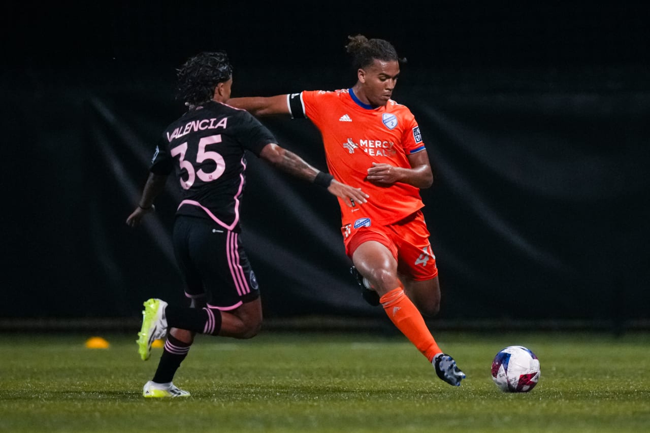 HIGHLAND HEIGHTS, KENTUCKY - JULY 16: FC Cincinnati 2 against Inter Miami CF II on July 16, 2023 at Scudamore Field at Northern Kentucky University in Highland Heights, Kentucky.