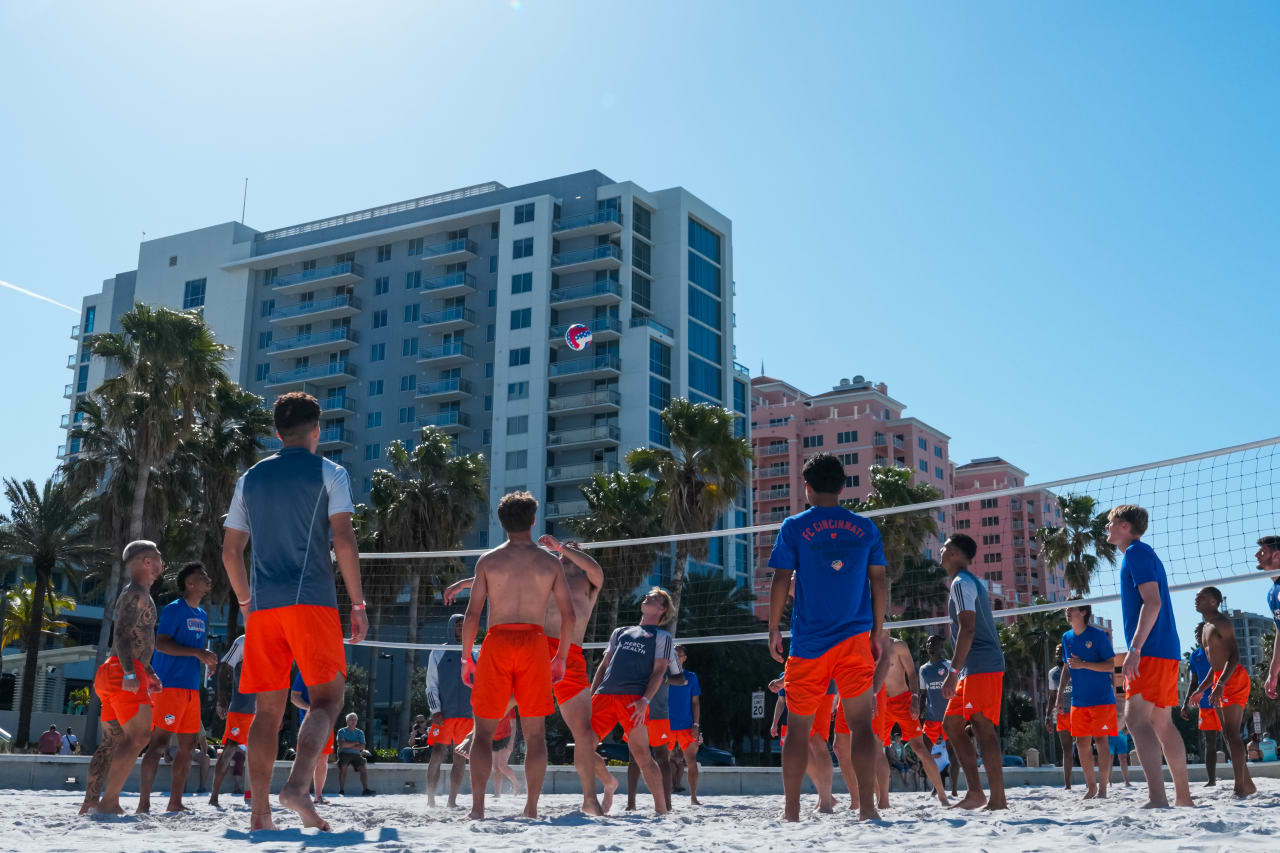 CLEARWATER, FLORIDA - FEBRUARY 10: FC Cincinnati during a beach recovery session on February 10, 2024 in Clearwater, Florida.