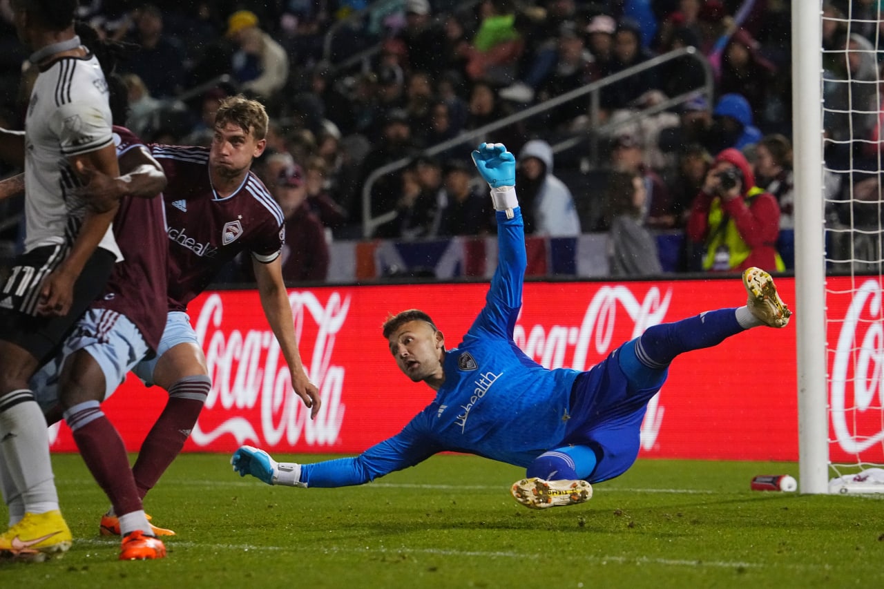 Goalkeeper Marko Ilić defends the goal against San Jose Earthquakes offense (Photo by Bart Young)