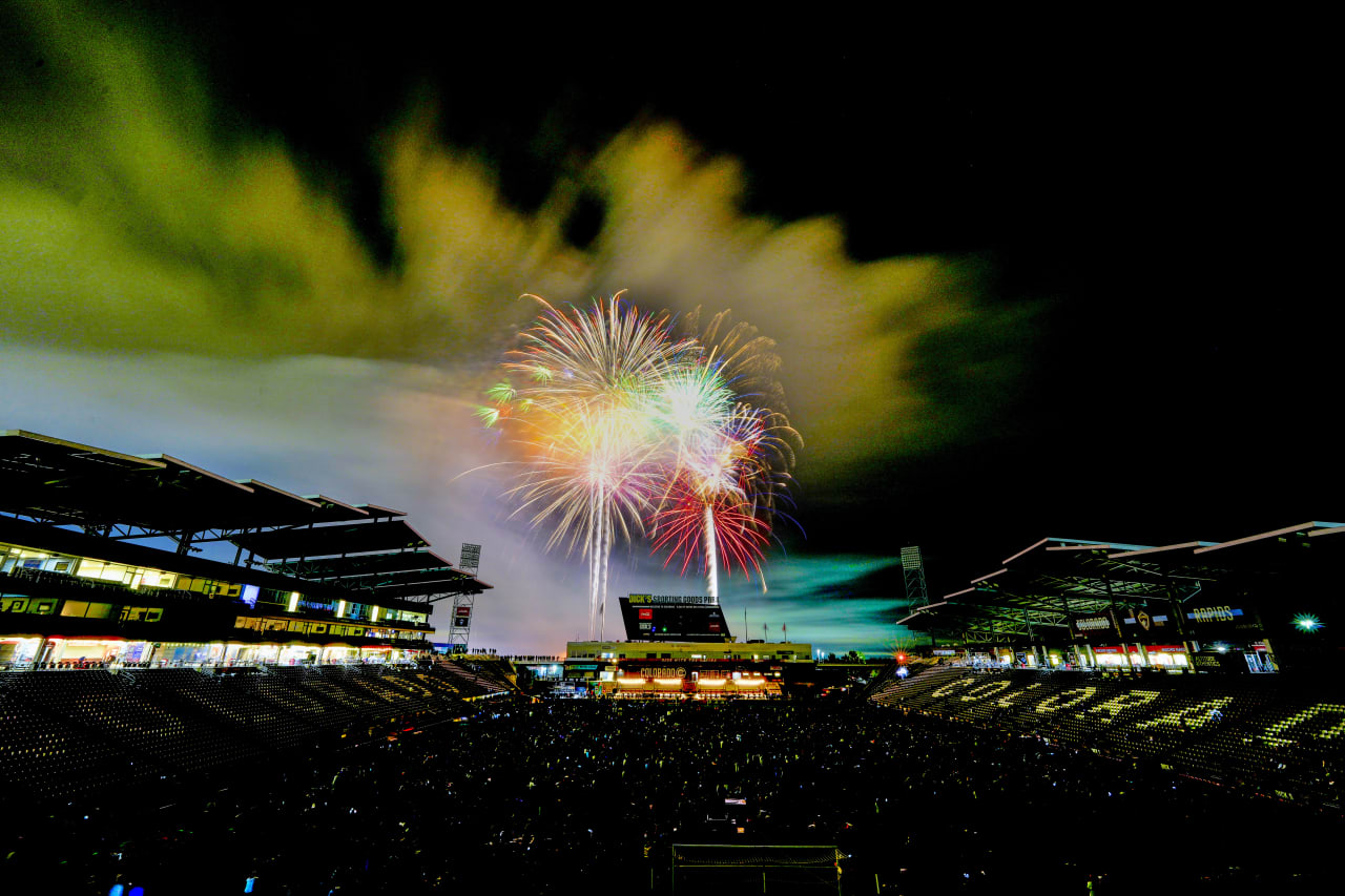 The Rapids' celebrate the Fourth of July with the largest fireworks show in the state of Colorado after their game with FC Dallas (Photo by Jack Dempsey)