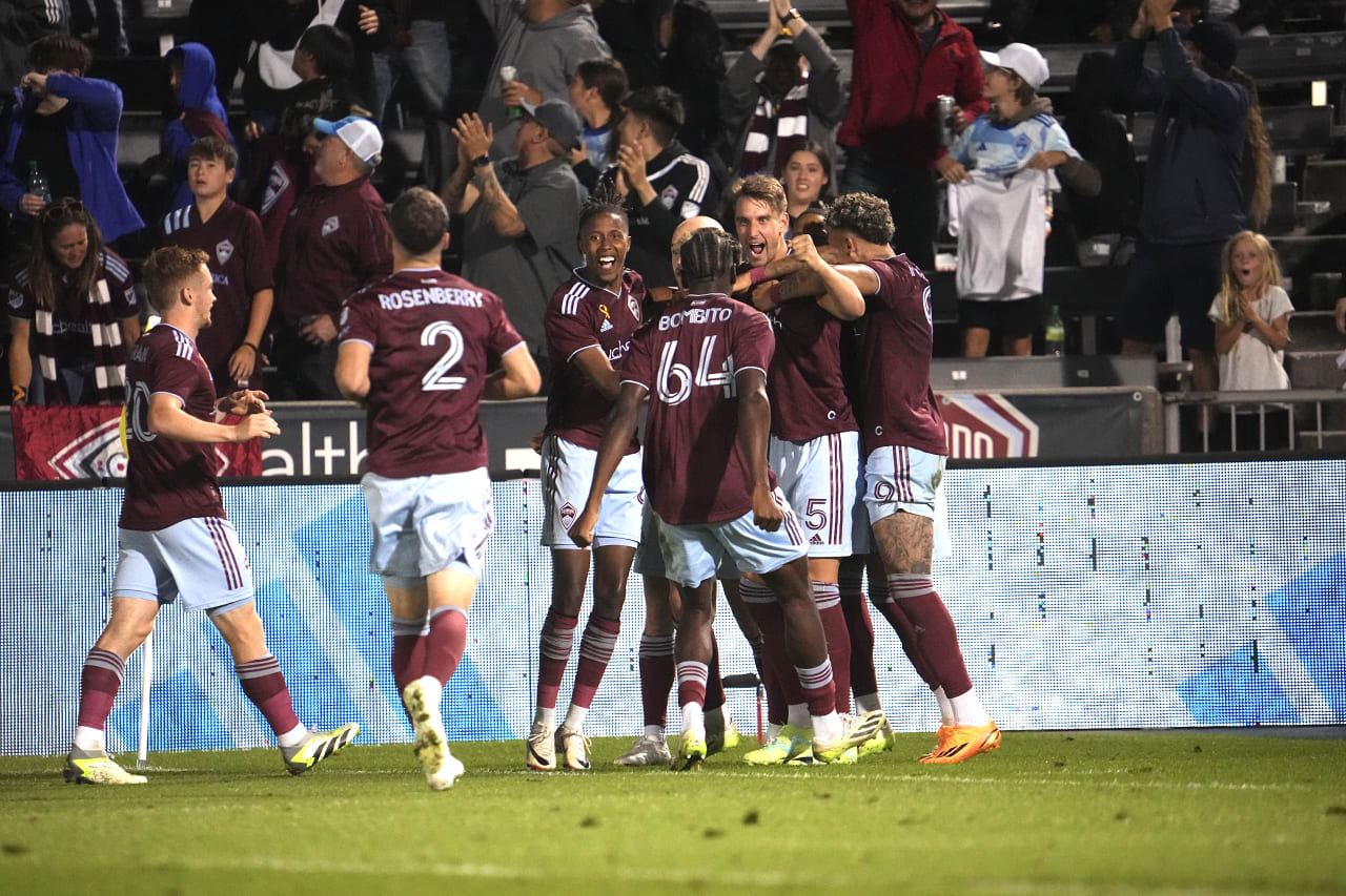 Andreas Maxsø celebrates his goal scored against New England Revolution with teammates (Photo by Bart Young)