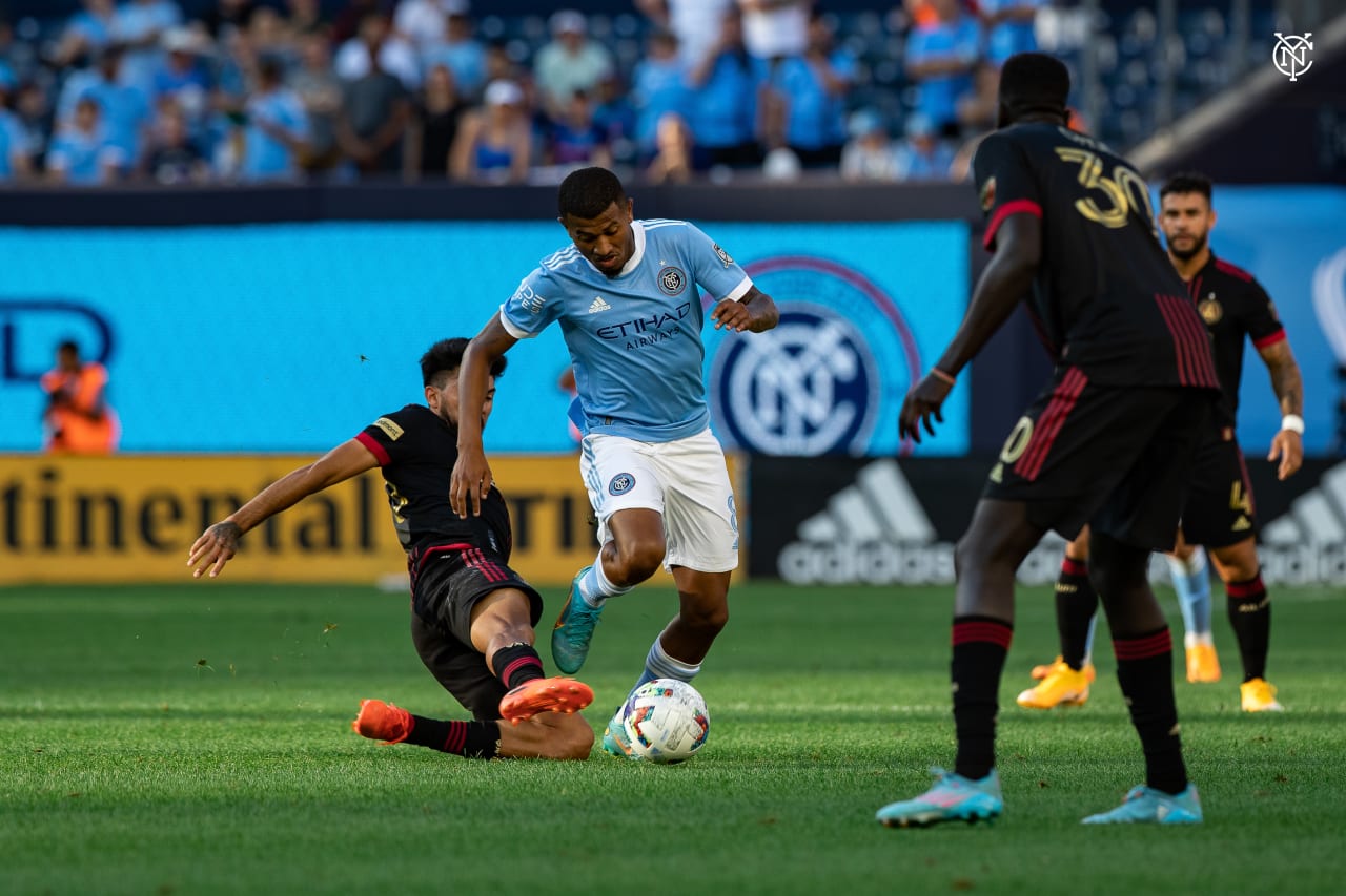 New York City Football Club and Atlanta United shared the points in The Bronx in a 2-2 draw that saw Taty Castellanos net his 50th MLS goal. (Photo by Katie Cahalin/NYCFC)