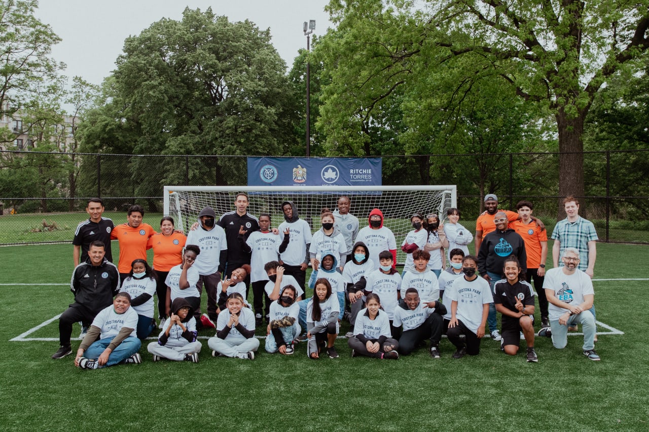 NYC Parks, The Embassy of the United Arab Emirates, New York City Football Club, Congressman Torres  celebrate the completion of a $363,000 refurbishment of the Crotona Park Soccer Field. (Photo by Katie Cahalin/NYCFC)