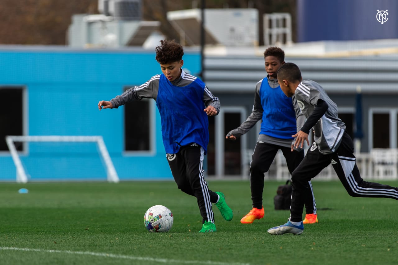 NYCFC’s U12 & U13 Academy teams hold a training session at Etihad CFA NY.