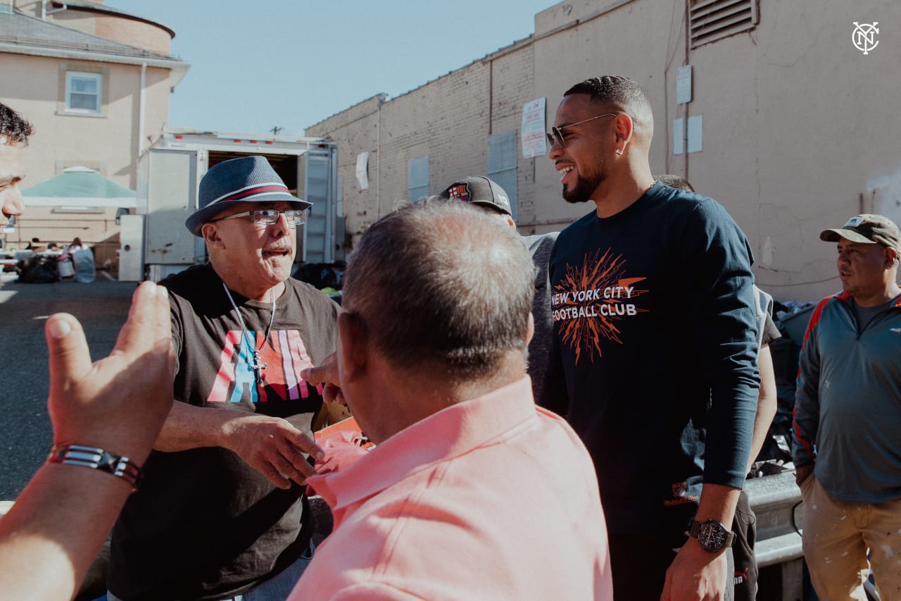 Alex Callens recently paid a visit to a place nicknamed “Little Lima,” home to one of the largest Peruvian populations outside of South America. While venturing through Little Lima, he got to meet fans and fellow Peruvians while donning the new NYCFC x Mitchell & Ness collection, inspired by The Volt Kit. (Photo by Katie Cahalin/NYCFC)