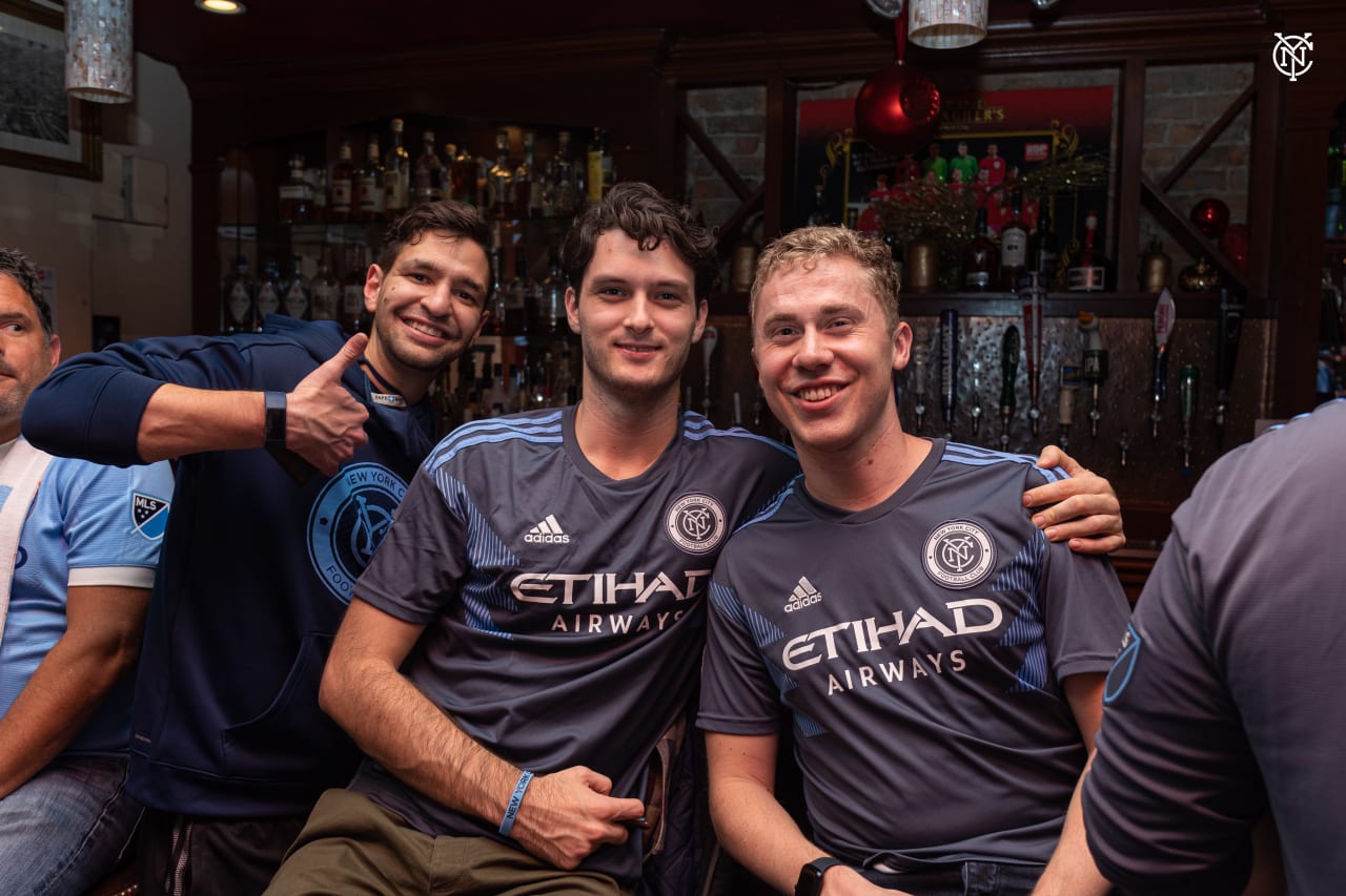 NYCFC supporters gather at Carraghers in New York to watch NYCFC play New England