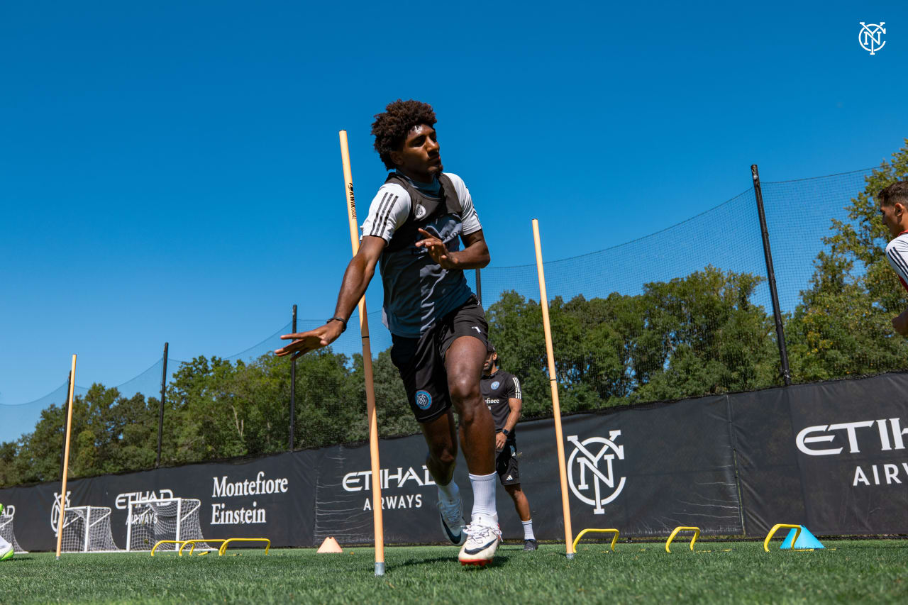 New York City Football Club trains ahead of their Hudson River Derby match in front of fans at City Football Academy